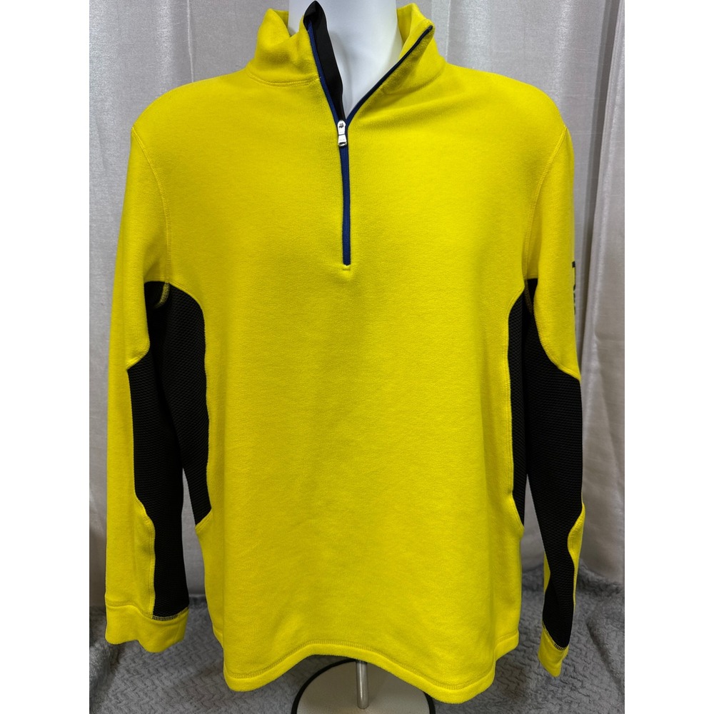 RLX Ralph Lauren Mens Neon Yellow Black Quarter Zip Fleece‎ Pullover Large L
